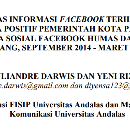 Pengaruh Kualitas Informasi Facebook Terhadap Pembentukan Citra Positif Pemerintah Kota Padang (Studi Pada Media Sosial Facebook Humas dan Protokol Kota Padang